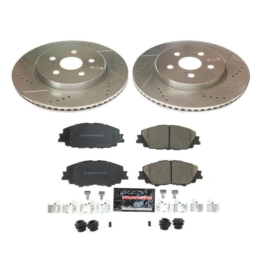 Z23 Power Stop K8328 Front Brake Kit-Drilled/Slotted Brake Rotors & Carbon Ceramic Brake Pads For Toyota Corolla 2019-2022, Toyota Prius Prime 2020-2022 [Model Specific]