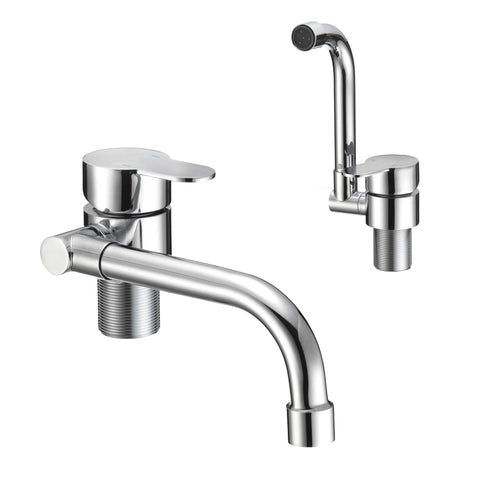 Folding RV Kitchen Faucet Dura Faucet (DF-MK510H-CP) – Chrome, 360° Rotating & Vertical Folding Spout, Single Lever Handle, Lead-Free, Easy Install Compact Sink Faucet