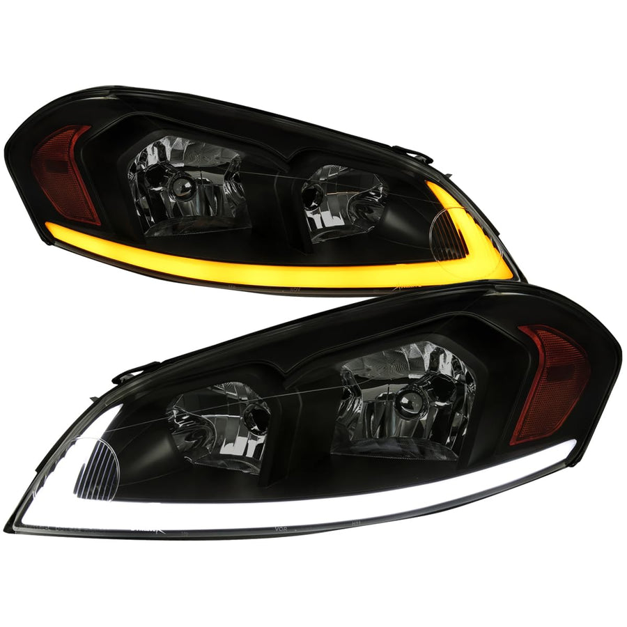 Black Smoke SPEC-D TUNING Headlights w/Switchback LED Signals Compatible with 2006-2013 Chevy Impala, Left + Right Pair Headlamps Assembly