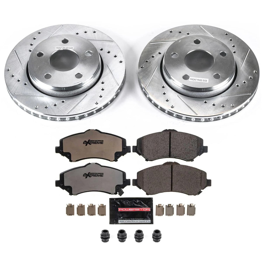 Power Stop Brake Kit Front For 2007 2008 2009 2010 2011 2012 2013 2014 2015 2016 2017 Jeep Wrangler - Truck & Tow Carbon Fiber Ceramic Pads & Drilled and Slotted Rotors Replacement, K3097-36