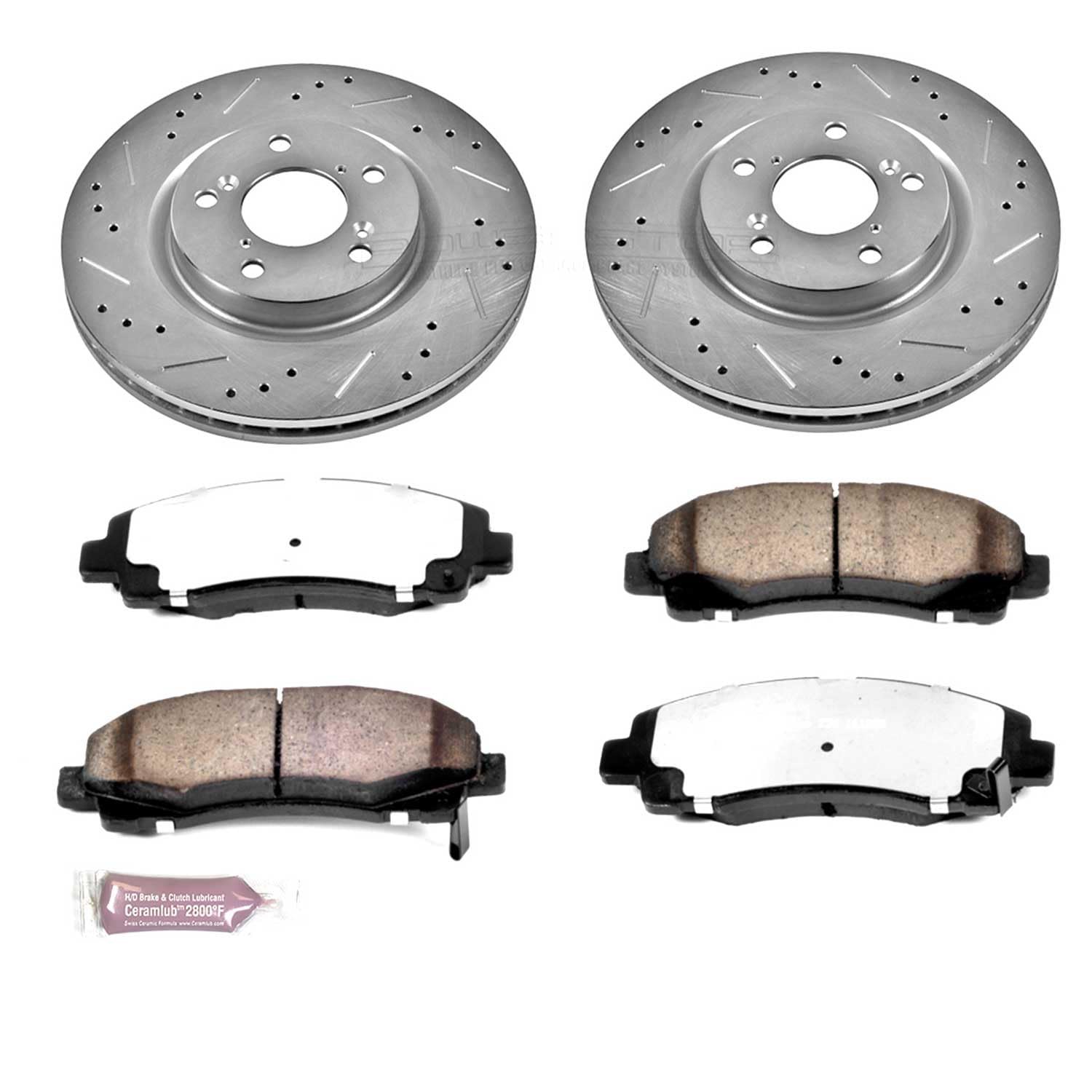 Power Stop Front Brake Kit For 2009 2010 2011 2012 2013 2014 Acura TL - Carbon Fiber Ceramic Brake Pads & Truck & Tow Drilled and Slotted Rotors Replacement, K5855-36