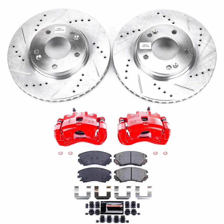 Power Stop Z23 KC165B Evolution Sport Front Caliper Brake Kit-Drilled/Slotted Rotors, Carbon Ceramic Brake Pads, Calipers