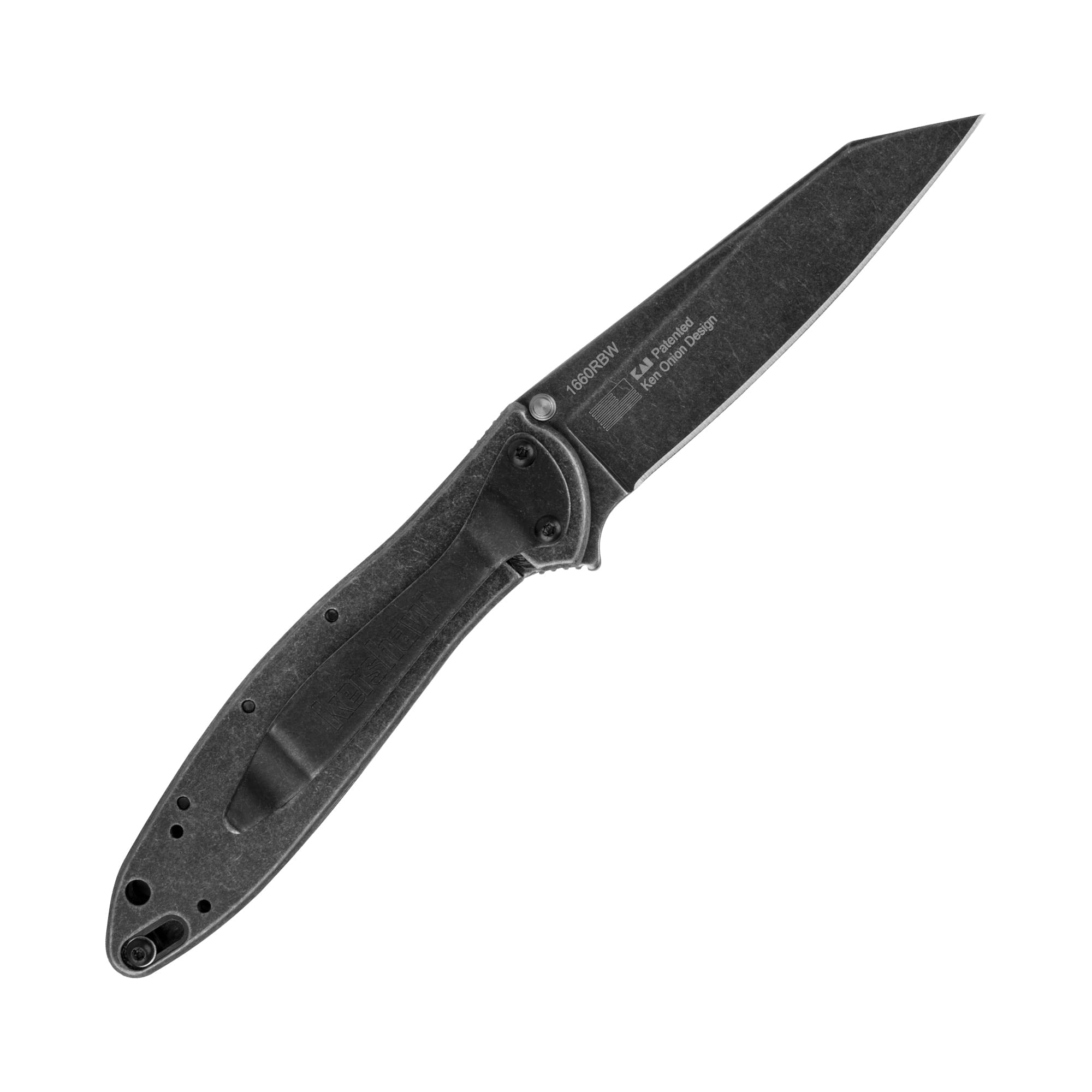 Kershaw Pocket Knife Random Leek, Blackwash, 3 Inch Stainless Steel Reverse Tanto Blade, EDC with Assisted Opening, Made in The USA, Reversible Clip Carry, Everyday Carry Pocket Knife for Men & Women