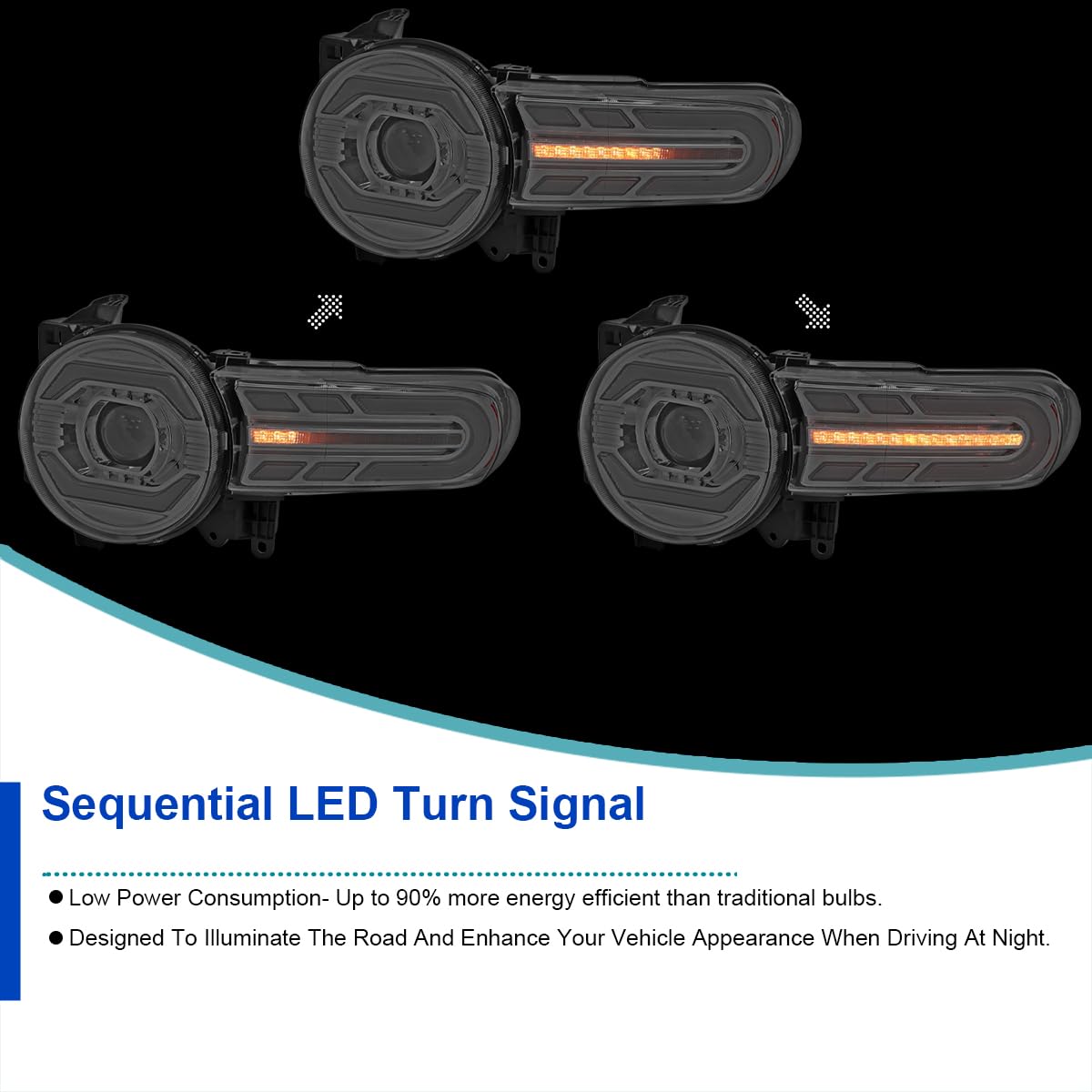 Chrome Projector Headlights SPEC-D TUNING w/LED Sequential Turn Signals and Startup Animation Compatible with 2007-2014 Toyota FJ Cruiser, Left + Right Pair Headlamp Assembly