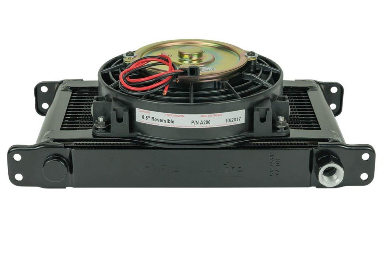 Remote Mount Flex-a-lite (700021) Stacked Plate 21-Row Engine-Oil Cooler with Electric Fan, 11 x 7 1/2 x 1 3/4" with AN Fittings