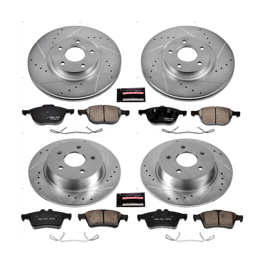 Power Stop K6477 Z23 Carbon Fiber Brake Pads Front and Rear with Drilled & Slotted Brake Rotors Kit For Ford C-Max 2013-2017, Ford Escape 2013-2016 [Model Specific]