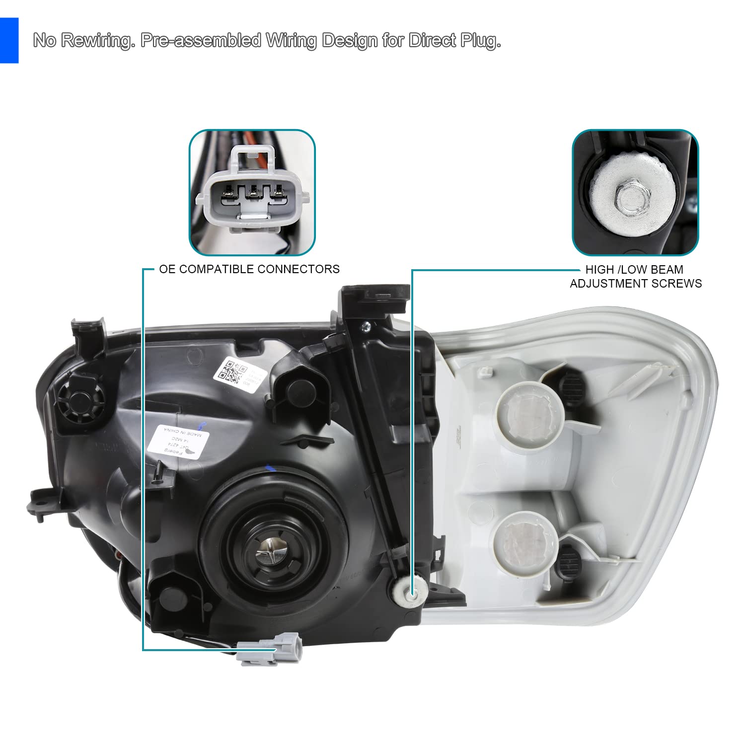 LED Tube Headlights + Corner Lights SPEC-D TUNING Compatible with 2005-2006 Toyota Tundra, Left + Right Pair Headlamp Assembly