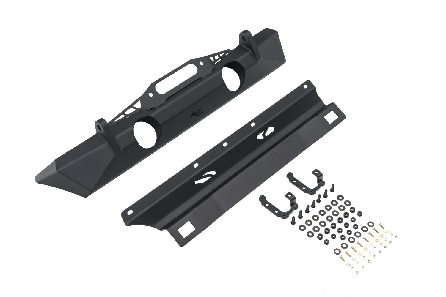Front Rugged Ridge XOR Bumper for Jeep Wrangler/Gladiator | Stubby w/Skid Plate, Steel, Black | 11541.21 | Fits 2018-2025 Jeep Wrangler JL; 2020-2025 Jeep Gladiator JT