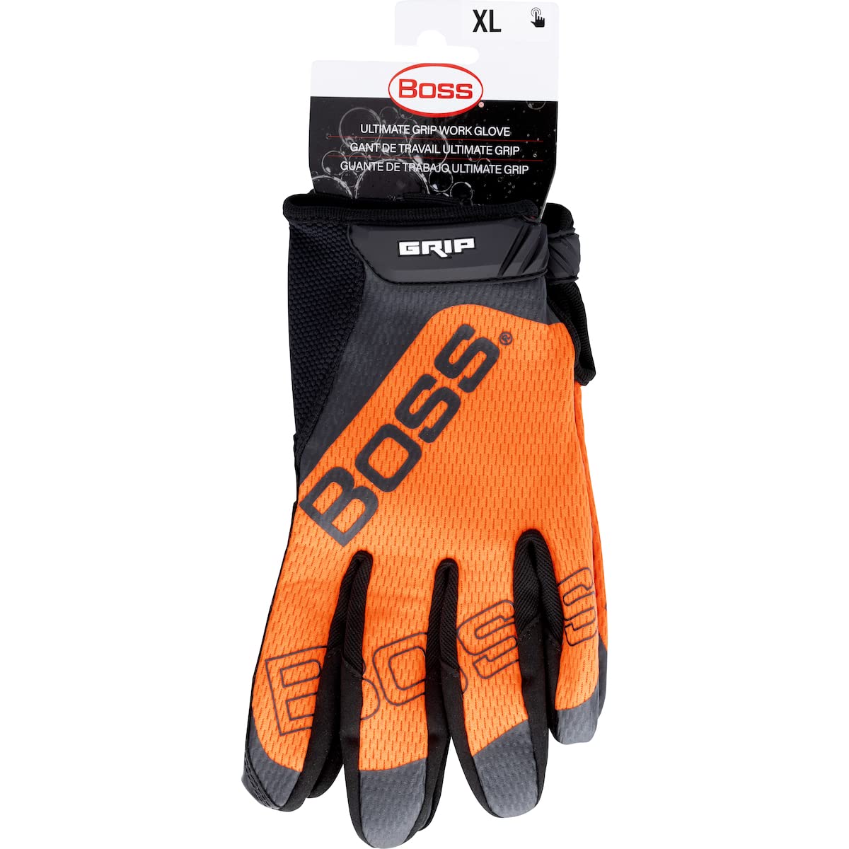 Boss Men's Synthetic High Visibility Microfiber with Silicone Grip Safety Work Gloves, Mesh Back, Enhanced Grip, Touchscreen, High Dexterity, Orange/Black, 2X-Large, (120-MG1240T/XXL)