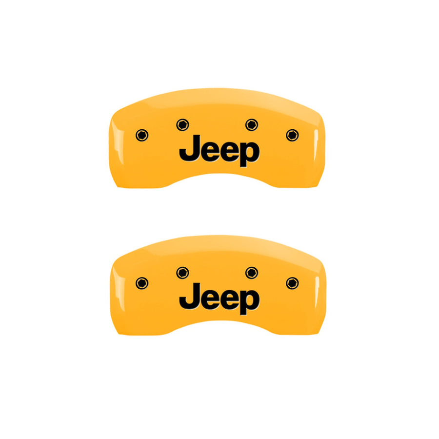 MGP 42003SJEPYL Caliper Covers Yellow (Set of 4, Engraved Front and Rear: JEEP, Yellow powder coat finish, black characters)