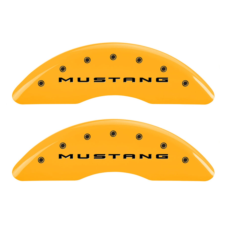 MGP 10201S2MGYL Yellow Caliper Covers (Set of 4, Engraved Front: 2015/Mustang - Engraved Rear: 2015/GT, Yellow powder coat finish, black characters)