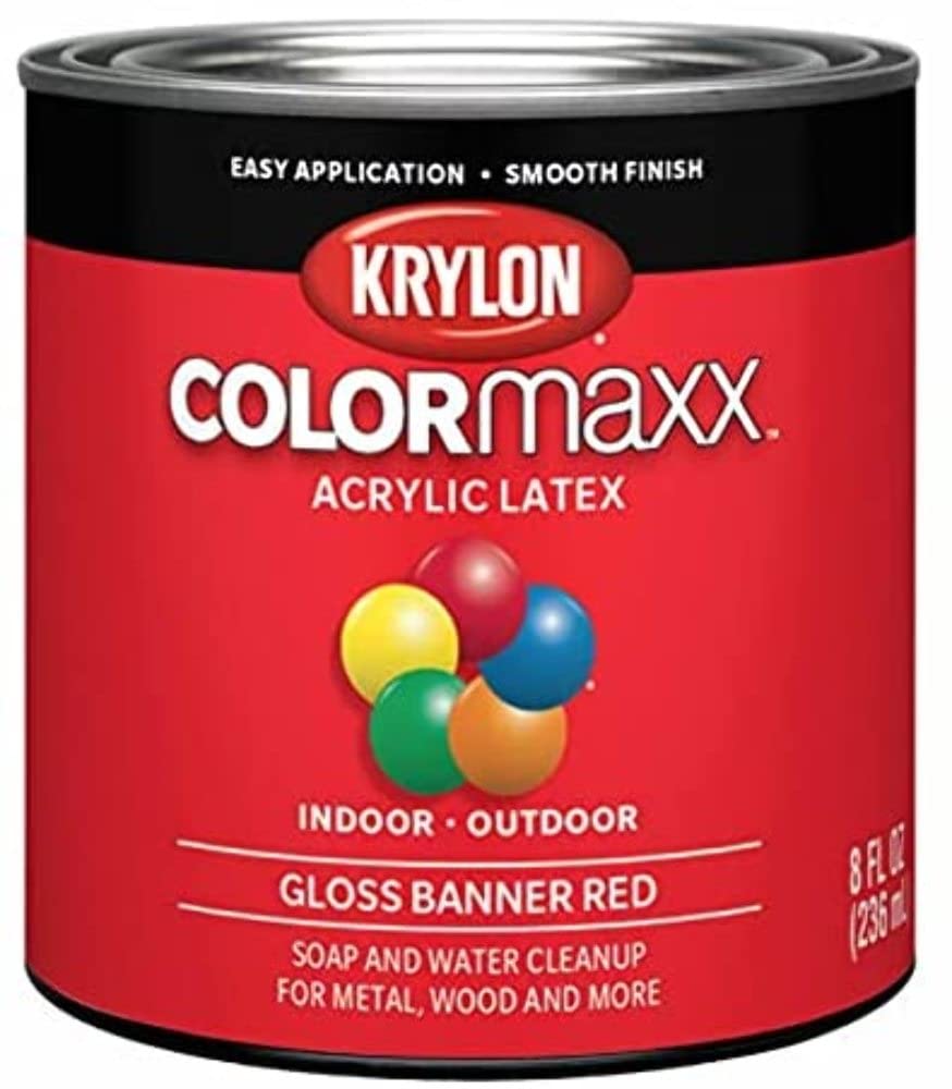 Krylon K05633007 Acrylic Latex Brush On Paint COLORmaxx for Indoor/Outdoor Use, ½ Pint, Gloss Banner Red, 1 Quarts (Pack of 1)