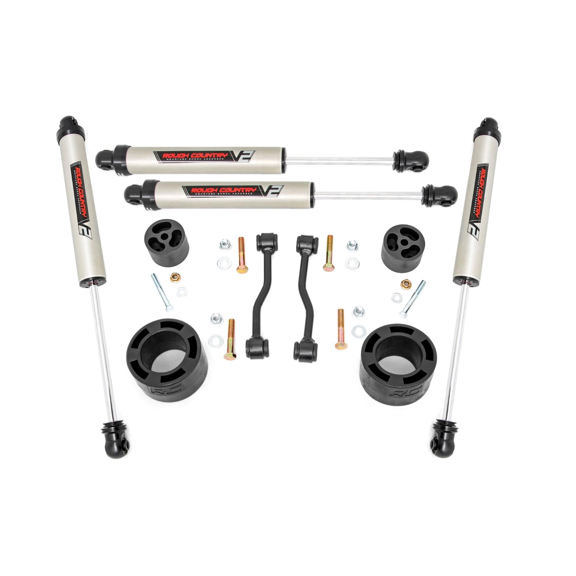 2.5 Inch Rough Country Leveling Kit with Pro-Grade V2 Monotube Shocks for Jeep Gladiator JT (2024-2025) - Fits Up to 35" Tires, Easy Bolt-on Install