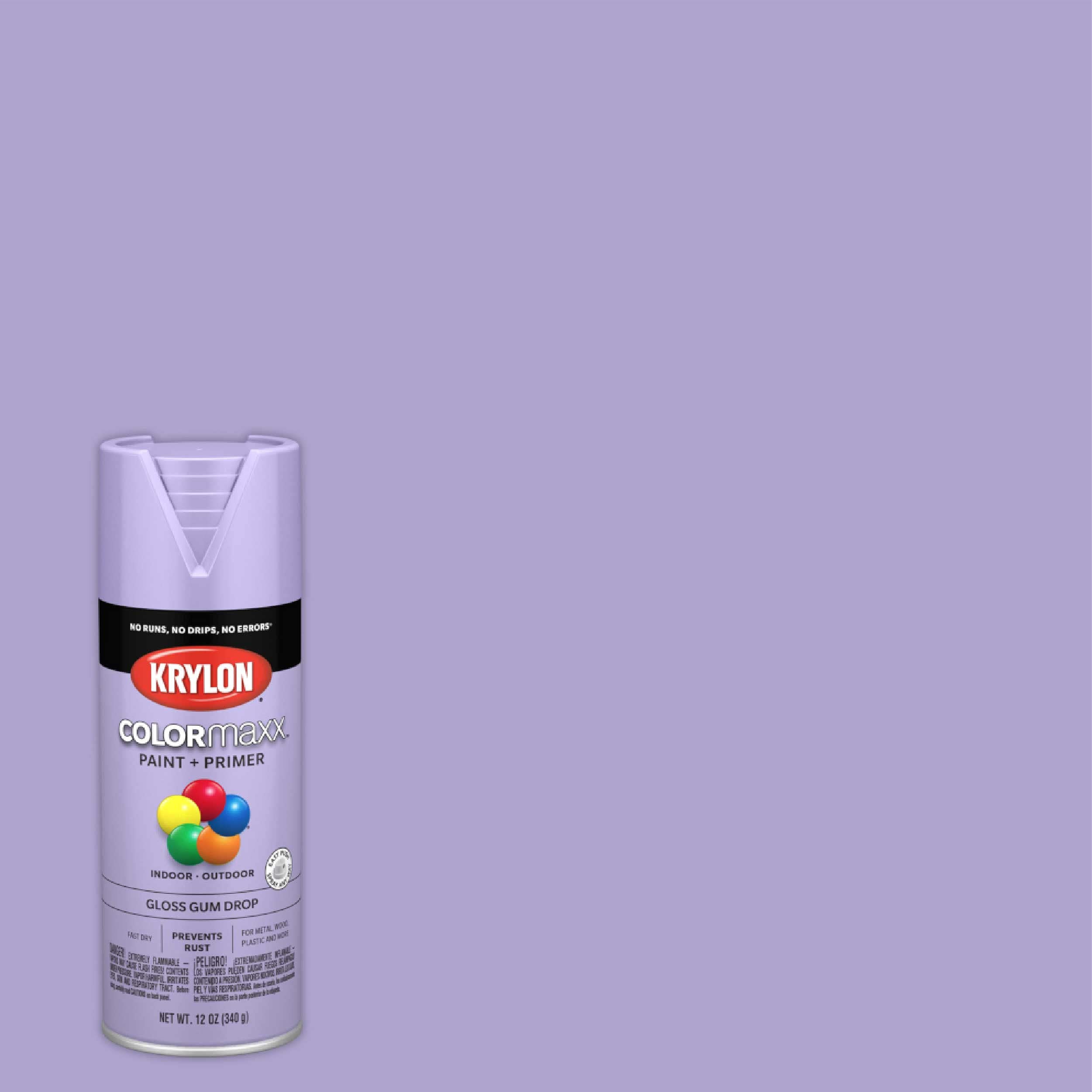 Krylon K05521007 Spray Paint and Primer COLORmaxx for Indoor/Outdoor Use, Gloss Gum Drop Purple 12 Ounce (Pack of 1)