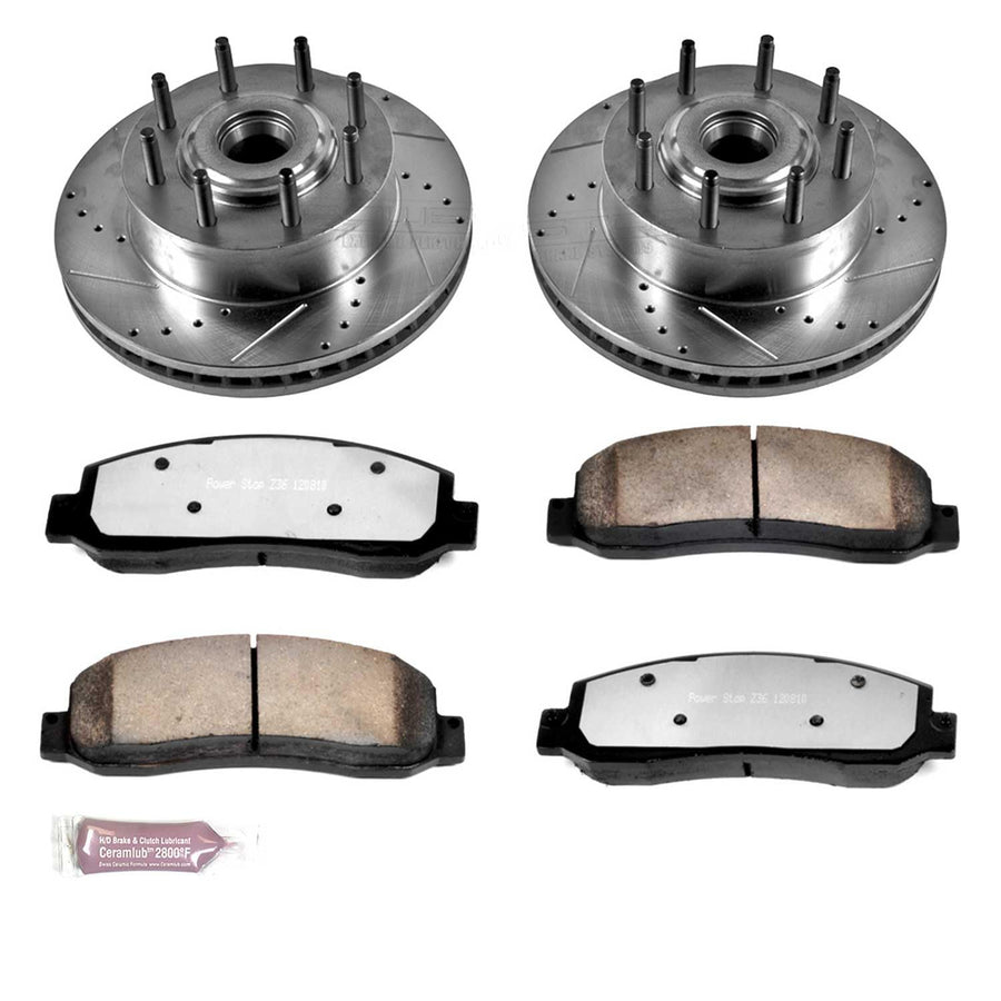 Power Stop K1796-36 Z36 Truck & Tow Front Brake Kit, Carbon Fiber Ceramic Brake Pads and Drilled/Slotted Brake Rotors For Ford F-250 Super Duty, Ford F-350 Super Duty [Model Specific]