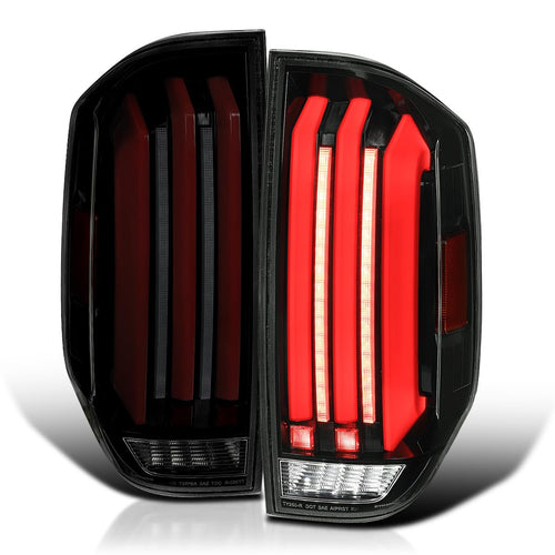 Full LED Strip Tail Lights SPEC-D TUNING w/Red Sequential LED Light Bars and Startup Animation Glossy Black Smoke Compatible with 2014-2021 Toyota Tundra, Left + Right Pair Assembly