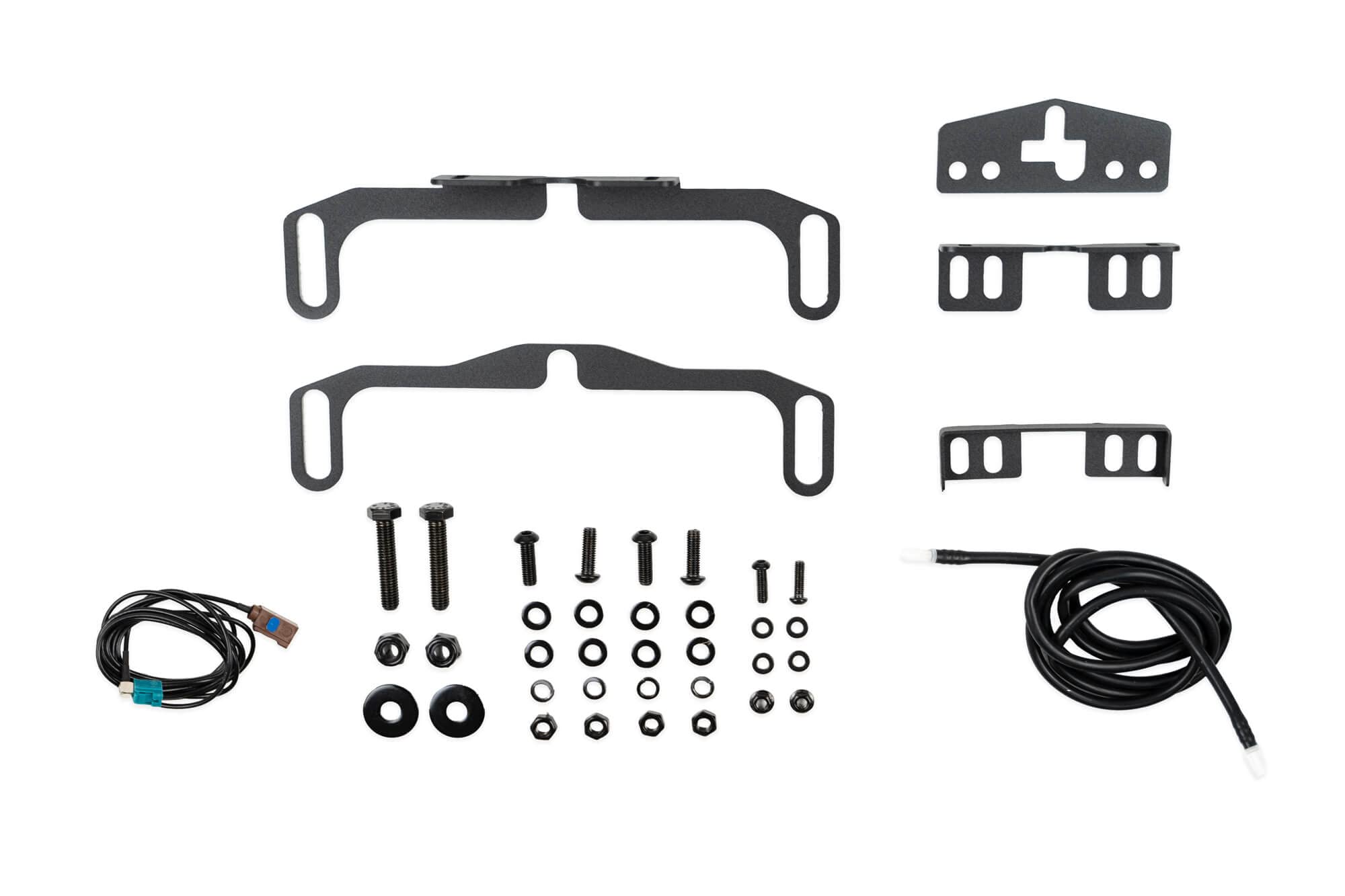 Front Camera Relocation Bracket DV8 Offroad for 2021-2025 Ford Bronco | Corrects 360 View with Winch Bumper | Includes Extended Camera Optical Cable & Spray Hose | Adjustable for Different Setups