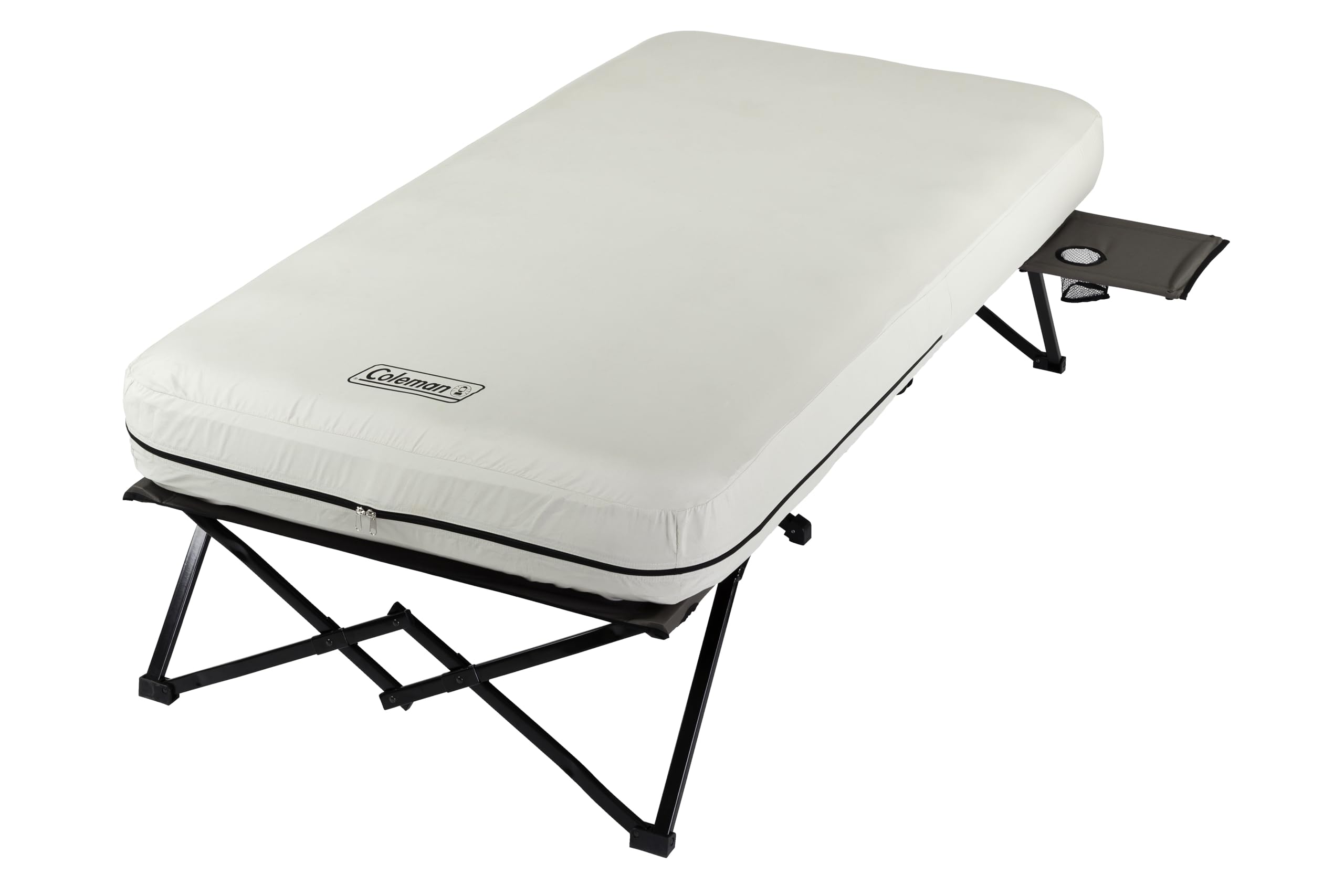 Coleman Airbed Queen-Size Cot Combination, Folding Mattress with Steel Frame & Side Table, Battery Pump Included, Great for Camping, Lounging, Elevated Sleeping, Guests, & More