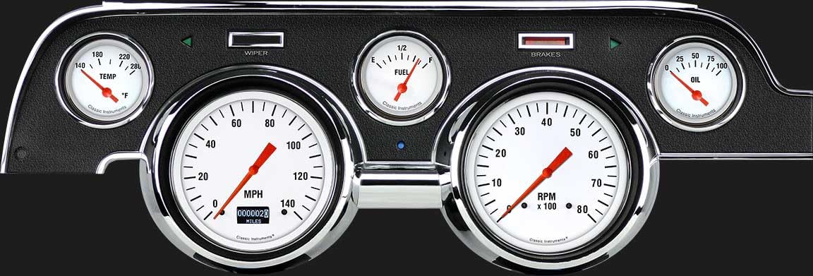 Mustang Classic Instruments MU67DWH White Hot 5 Gauge Package LED Odometer Brushed Bezel Fits 1967