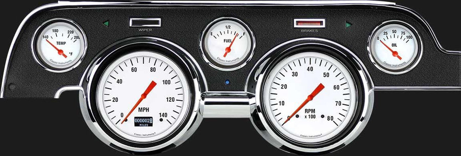 Mustang Classic Instruments MU67DWH White Hot 5 Gauge Package LED Odometer Brushed Bezel Fits 1967