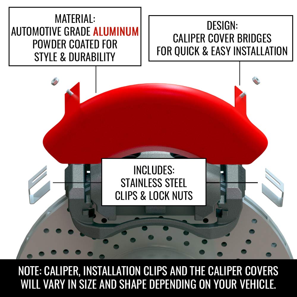 Caliper Covers MGP 23220SMGPRD (Red Powder Coat Finish, Engraved Front and Rear: MGP, Black Characters, Set of 4)