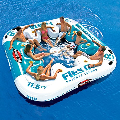 Fiesta Island Sportsstuff | 8 Person Lake Lounge with Heavy-Duty Comfort Mesh Seating, Floating Inflatable Cooler Included