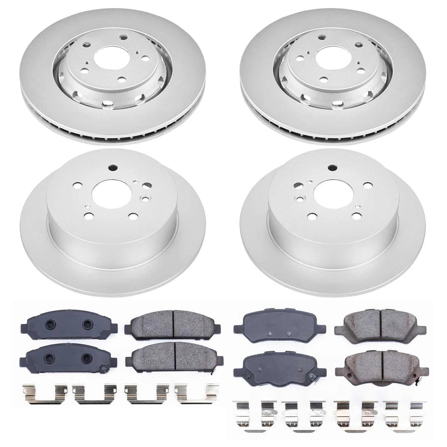 Power Stop Coated Brake Rotor & Ceramic Brake Pads CRK5866- front & rear For Toyota Venza 2009-2016 [Model Specific]