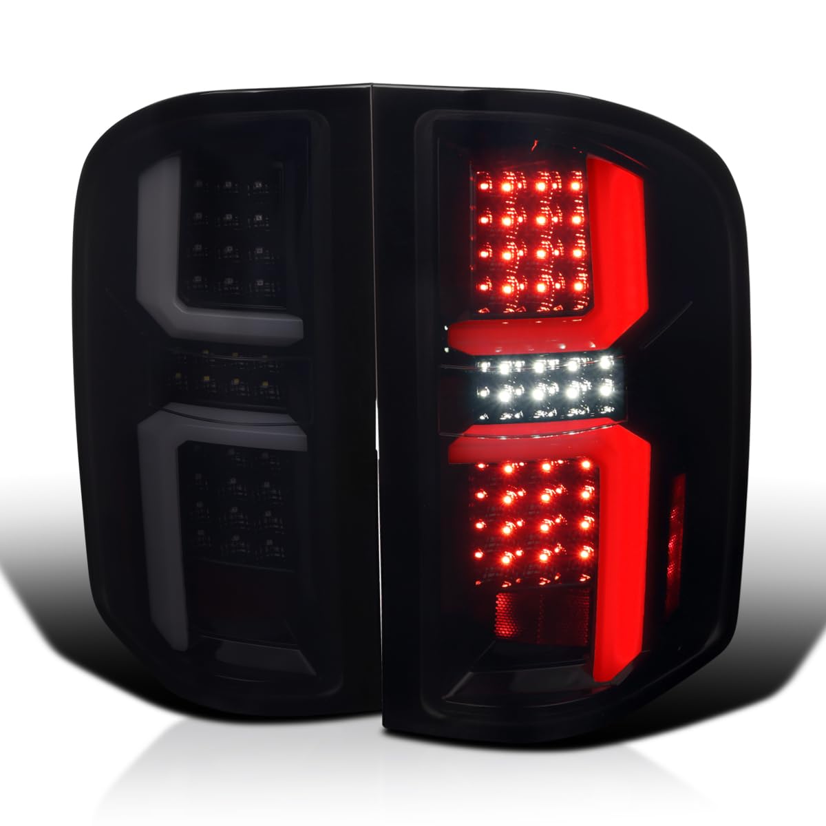 Glossy Black Smoke SPEC-D TUNING LED Tail Lights w/White LED Light Bars Compatible with 2007-2013 Chevy Silverado 1500/2500HD/3500HD, Left + Right Pair Assembly