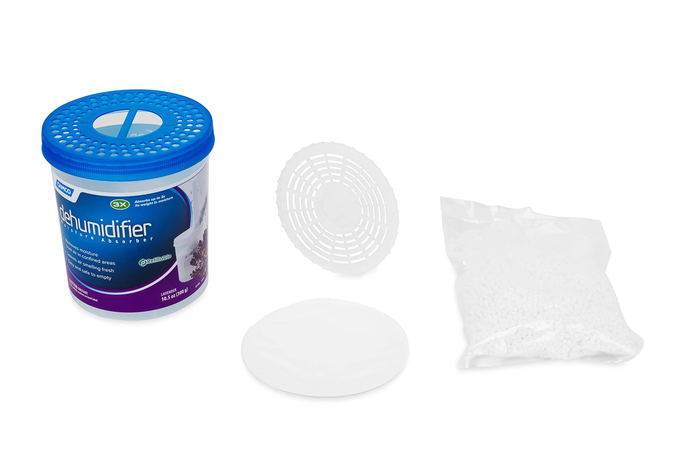 Camco Moisture Absorber Dehumidifier - Absorbs Up to 3x Its Weight in Water, Reduces Moisture and Humidity in Offices, Closets, Bathrooms, Kitchens, Boats, RVs and More – Refillable (44280)
