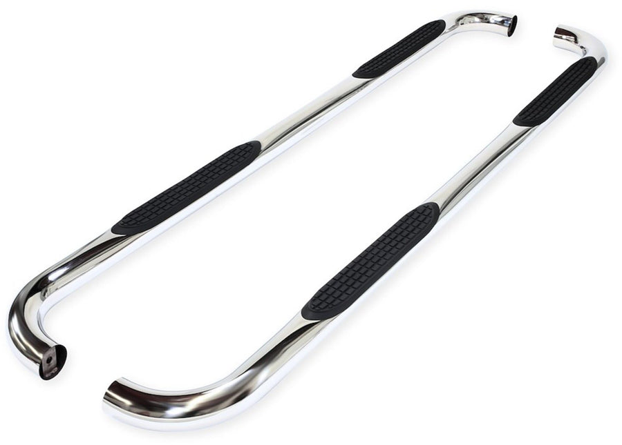 Nerf Bar TrailFX A0070S, 3 Inch Round Bent, with Step Pads, Rocker Panel Mount, Polished, Stainless Steel, Without End Caps, Fits 2024-2025 Toyota Land Cruiser