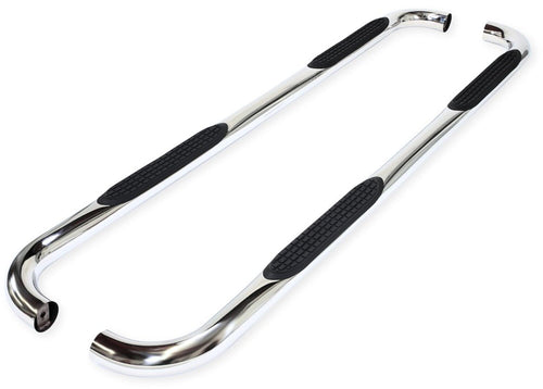 Nerf Bar TrailFX A0070S, 3 Inch Round Bent, with Step Pads, Rocker Panel Mount, Polished, Stainless Steel, Without End Caps, Fits 2024-2025 Toyota Land Cruiser