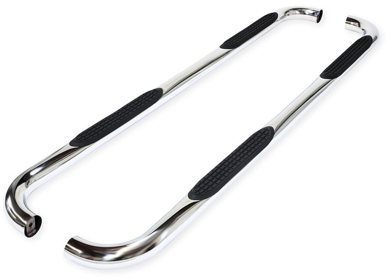Nerf Bar TrailFX A0070S, 3 Inch Round Bent, with Step Pads, Rocker Panel Mount, Polished, Stainless Steel, Without End Caps, Fits 2024-2025 Toyota Land Cruiser