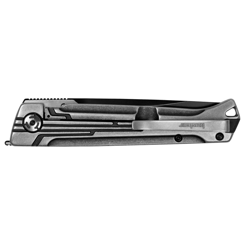 Kershaw Pocket Knife Noventa, 3.3 inch Stonewashed D2 Steel Blade with KVT Ball Bearings, Stainless Steel Handle, Pocketclip,black