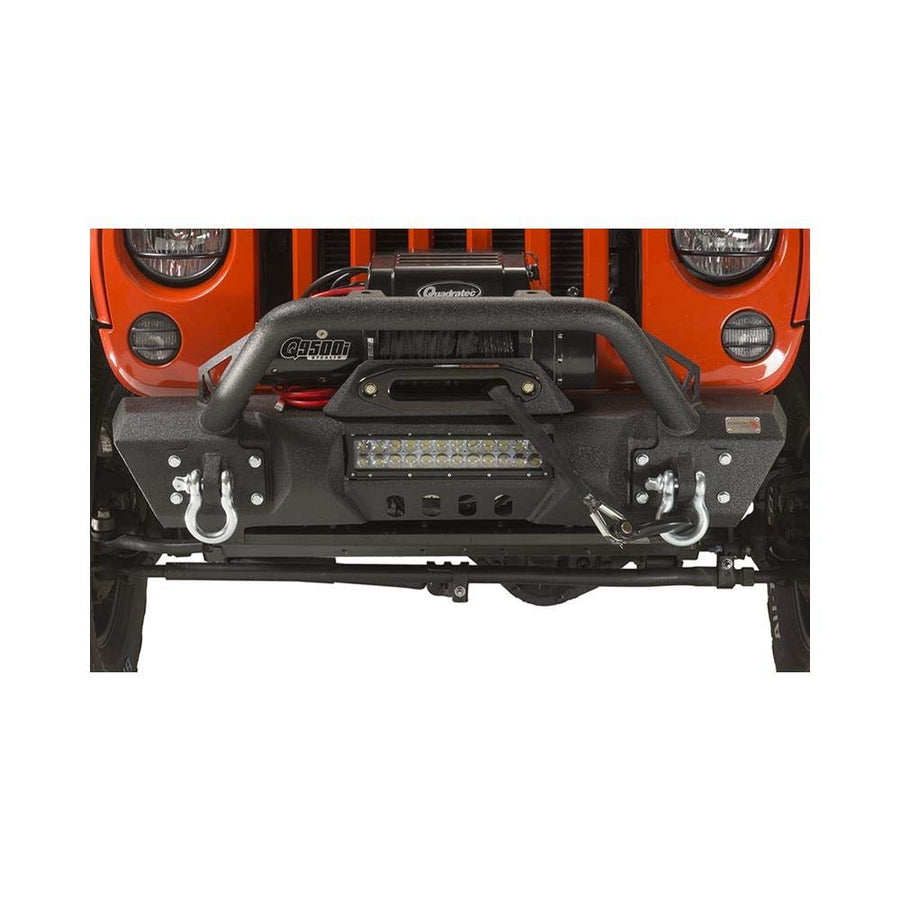 Stubby Front Winch Bumper with Tube Guard & LED Light Bar Slot for Jeep JK Wrangler & Unlimited