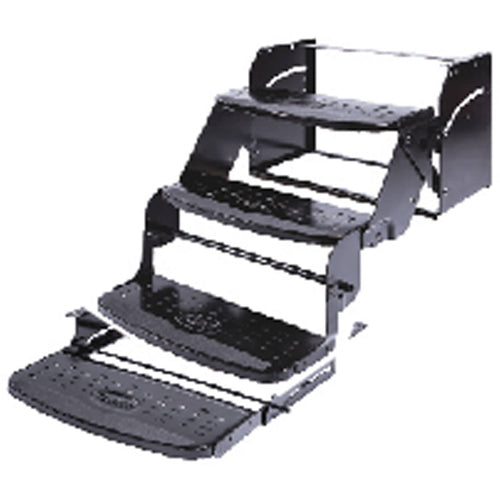 Manual RV Step Stromberg Carlson SMFP-4400 – Foldable Camper Stairs for Trailer Entry, Portable Quad Pull Out Step for RV, Rust Resistant Construction, Exterior Camper Step, 24" Wide Non-Skid Design
