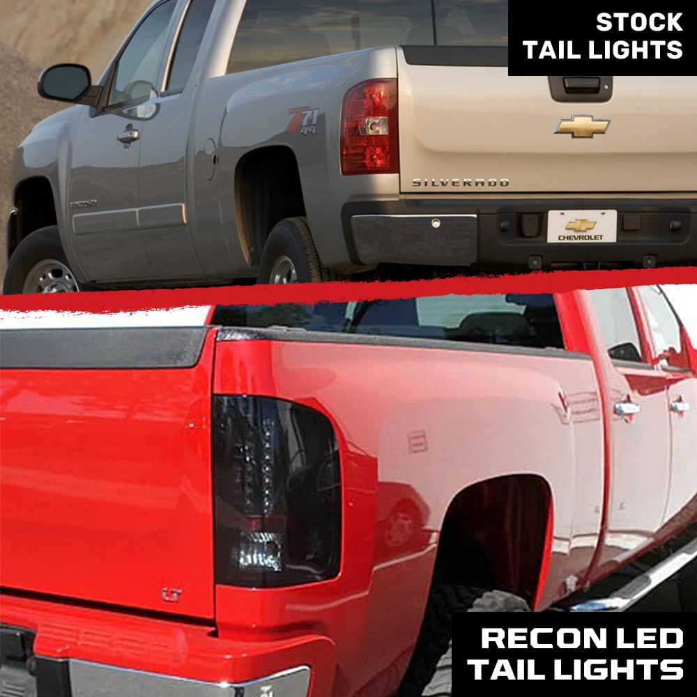 RECON - Fits 07-14 Chevy Silverado (Dually) & GMC Sierra (Dually) Ultra Bright LED Tail Lights (SMOKED LENS) Fits 07-13 Chevy Silverado (Single Wheels)