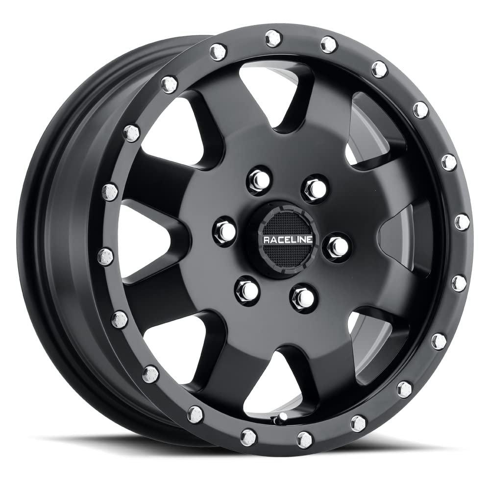 935B Raceline Wheels DEFENDER Wheel Satin Black 16X6.5"5X130 Bolt Pattern +45mm Offset/(5.52"B/S) 8 Spoke Aluminum Passenger Car Wheels, Full Size Replacement Black Car Rims