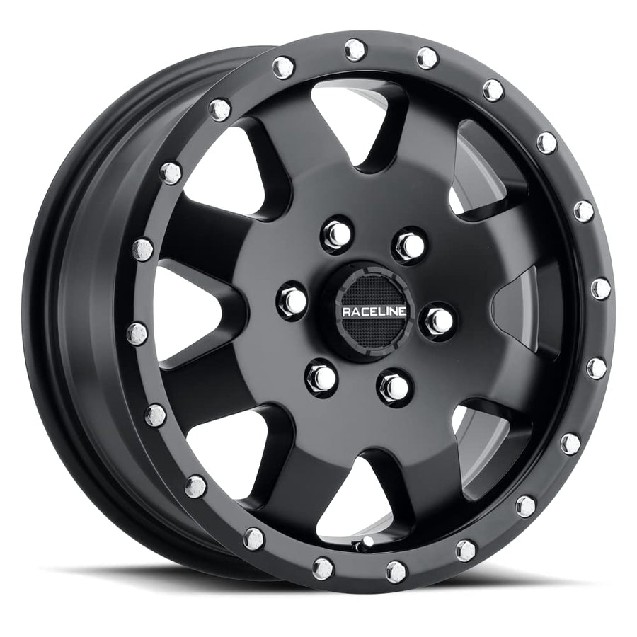 935B Raceline Wheels DEFENDER Wheel Satin Black 16X6.5"5X130 Bolt Pattern +45mm Offset/(5.52"B/S) 8 Spoke Aluminum Passenger Car Wheels, Full Size Replacement Black Car Rims