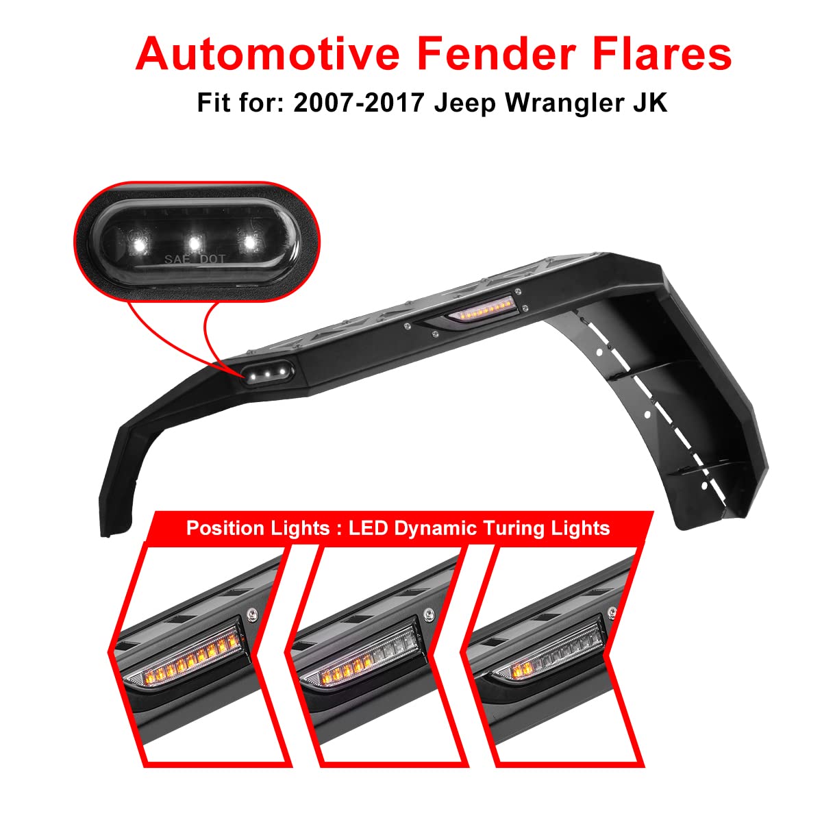 Heavy Duty CPW Steel Front Fender Flares Kit for 2007-2018 Jeep Wrangler JK & Unlimited JKU (2/4 Doors) Solid Steel Wheel Offroad Fender Liner Textured Matte Black 2 PCS