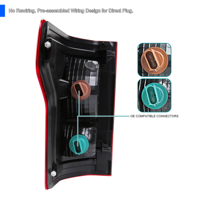 Right Passenger Side Spec-D Tuning Red Factory Style Tail Light Compatible with 2015-2017 Ford F150 F-150 Truck