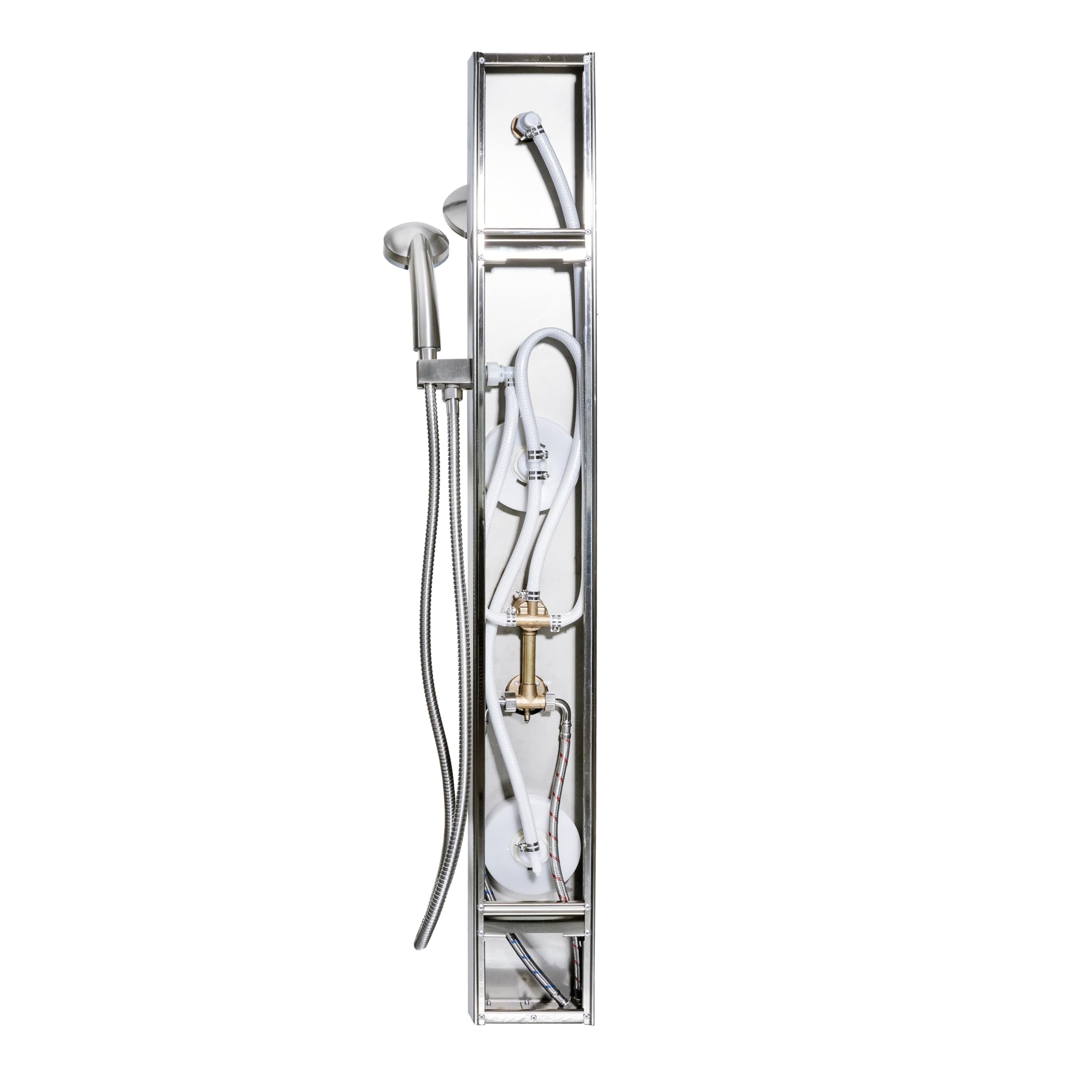 Dura Faucet Premium RV Shower Panel Column (DF-SA914-SN) – Satin Nickel, 4 Spray Options with Adjustable Body Sprayers, Overhead Shower & Handheld Wand – Water-Saving, Easy Install RV Shower System