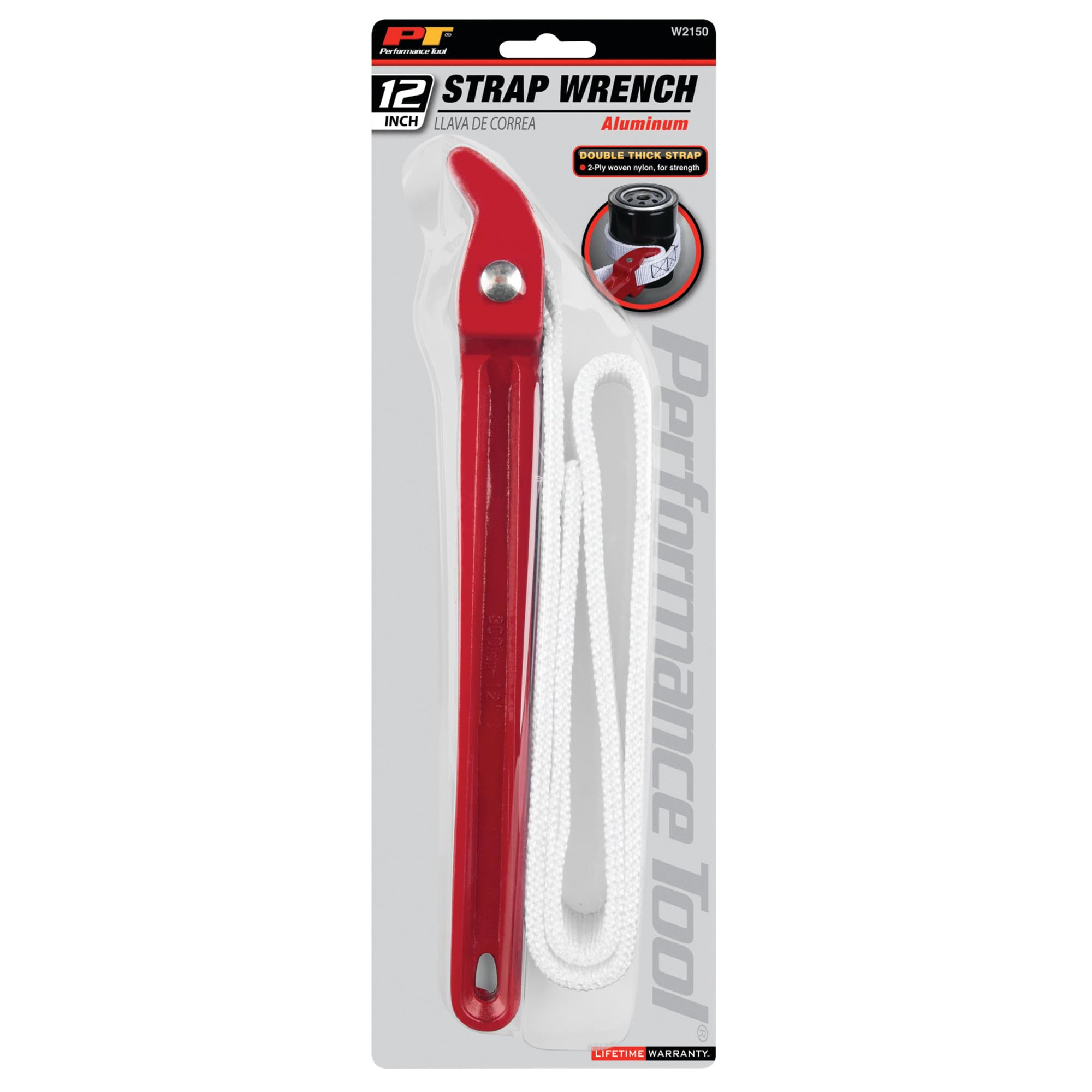 12-Inch Performance Tool W2150 Aluminum Strap Wrench with Double Thick Nylon Strap for Tightening or Loosening Pipes and Fittings up to 9-Inches