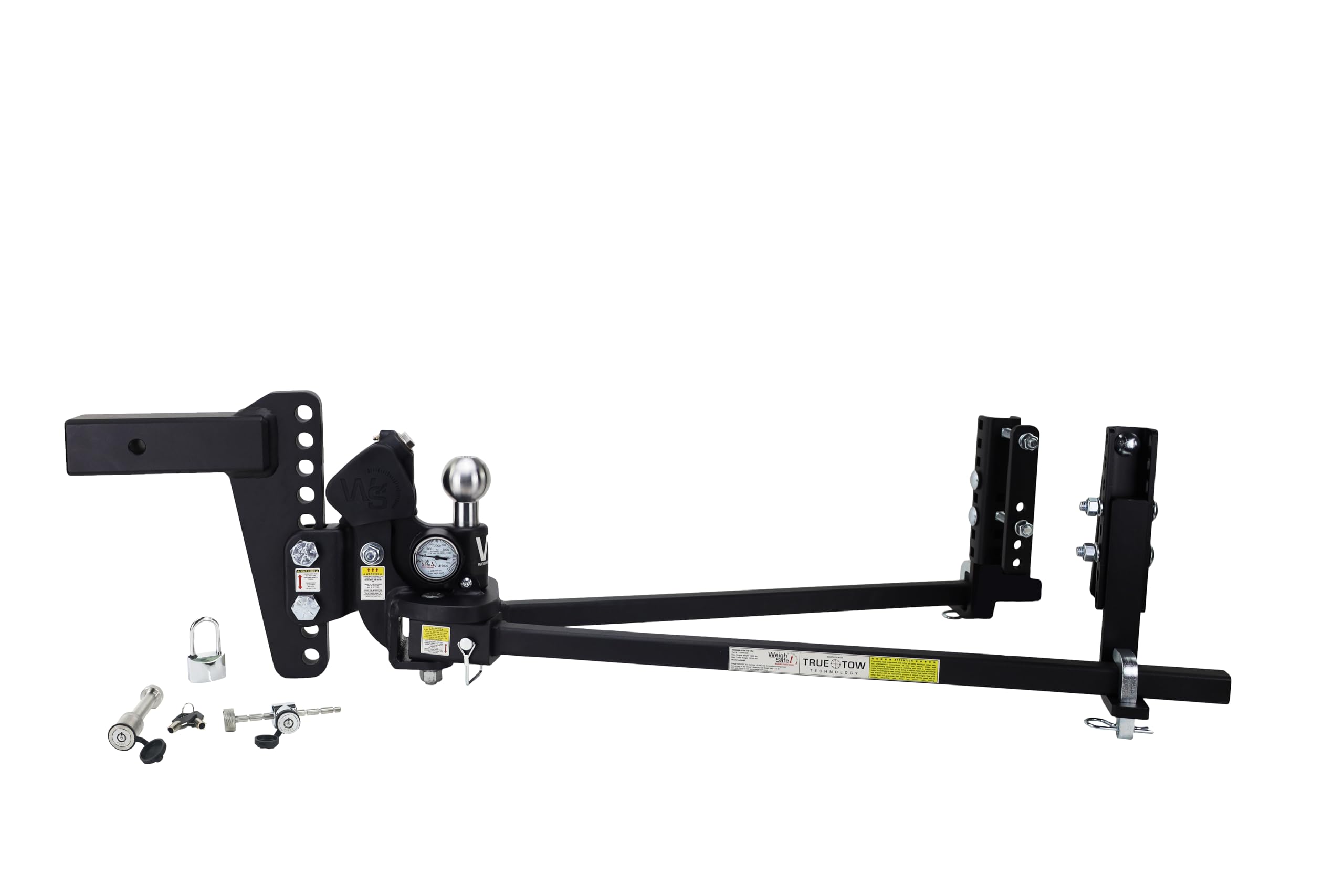 TrueTow Weigh Safe Heavyweight Distribution Hitch - Adjustable 8" Drop w/2.5" Shank 22,000 lbs GTW w/Keyed alike Hitch Pin, Coupler Latch Lock, & Padlock