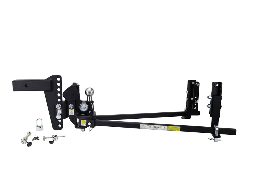 TrueTow Weigh Safe Heavyweight Distribution Hitch - Adjustable 8" Drop w/2.5" Shank 22,000 lbs GTW w/Keyed alike Hitch Pin, Coupler Latch Lock, & Padlock