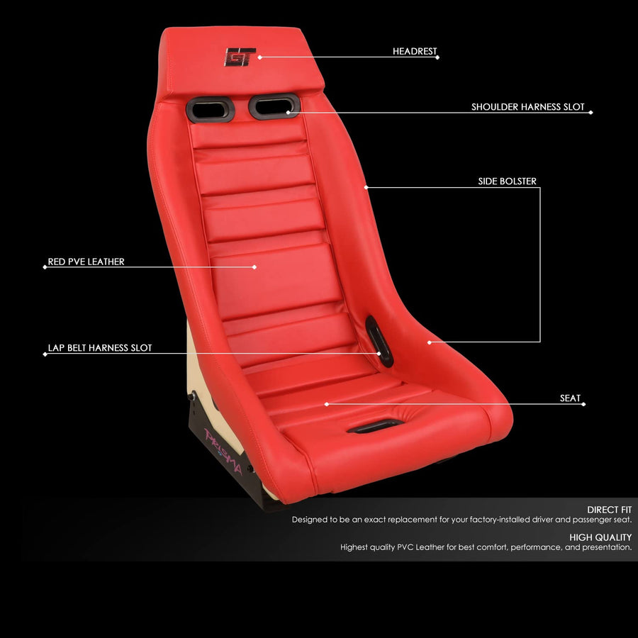 NRG Innovations Prisma GT PRI-100RD-STARDUST Fixed Back Bucket Racing Seat with Side Mount Bracket,Red Leather Red Stitching/GT Stardust Off-White Back