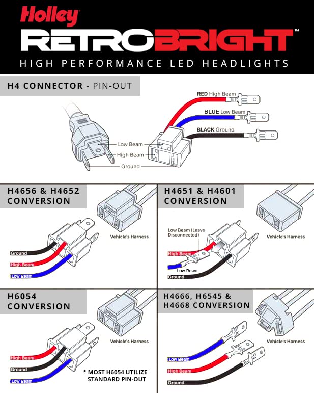 H4 Non-Standard Plug - Holley RetroBright Adapter - Pin-Out Swap