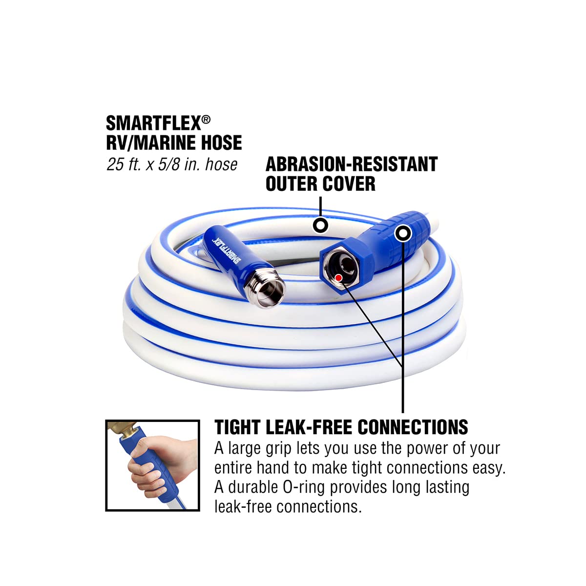 5/8 in. x 25 ft. SmartFlex RV/Marine Water Hose, Hybrid, White - HSFRV525