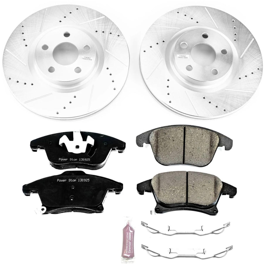 Power Stop K7885 Z23 Carbon Fiber Brake Pads with Drilled & Slotted Brake Rotors Kit For Lincoln MKZ 2017-2020 [Model Specific]