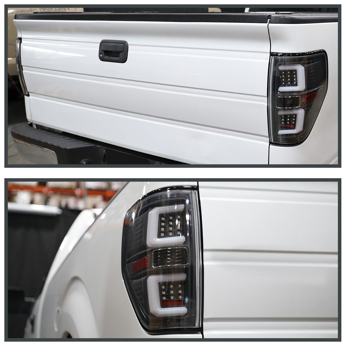Black Tail Lights w/LED Bar SPEC-D TUNING Compatible with 2009-2014 Ford F150, Left + Right Pair Assembly