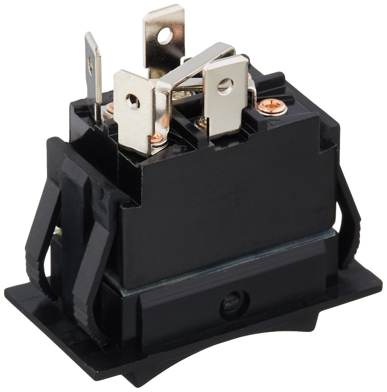 Rocker Switch RV Designer S221, 20 Amp, 4 Terminals, Momentary On / Off / Momentary On, DPDT, Black, DC Electrical